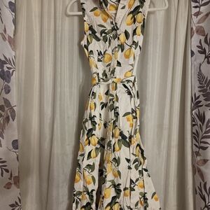 Chetta B White and Yellow Lemon Print Midi Dress